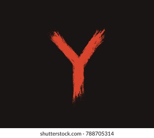Letter Y  Red handwritten by dry brush, Rough strokes font vector