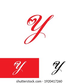 Letter Y With Red Heart Logo Design Template 001