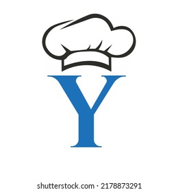 Letter Y Restaurant Logo Concept with Chef Hat Vector Template. Restaurant Chef Hat Logo Symbol