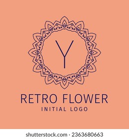 letter Y retro flower initial vector logo design