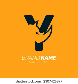 Letter Y Rhino Horn Logo Design Vector Icon Graphic Emblem Illustration 