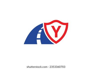 Letter Y with road logo sing. The creative design concept for highway maintenance and construction. Road Logo Design Transportation Sign Symbol