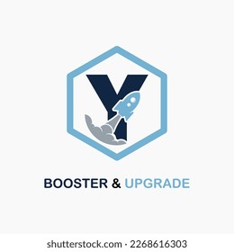 Letter Y with Rocket Icon for Booster, Upgrade, Velocity, Speed for Finance, Education Business Consultant