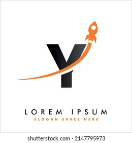 Letter Y with rocket logo vector design. Creative Letter Mark Suitable for Company Brand Identity, Travel, Start up, business logo, education, corporate identity, initial, posters, and labels.