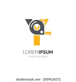 Letter Y Roll Meter or Measuring Tape Logo Design Vector Graphic Icon Emblem Illustration Background Template