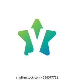 letter y rounded star shape icon logo blue green