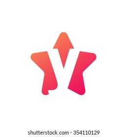 letter y rounded star shape icon logo orange red