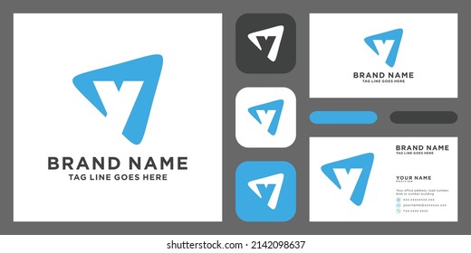 letter Y rounded triangle shape icon logo with business card template