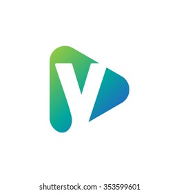 letter y rounded triangle shape icon logo blue green