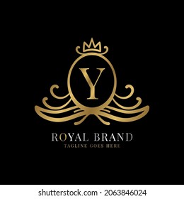 diseño del logo del vector de la cresta real de la letra Y para la marca vintage y el cuidado de la belleza inicial