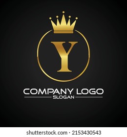 Letter Y royal crown luxury gold  logo design monogram