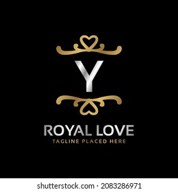letter Y royal heart shape luxury vintage logo design for fashion, hotel, wedding, restaurant, beauty care