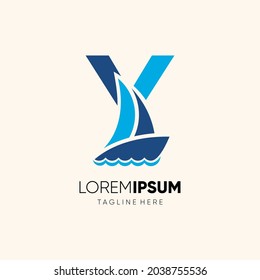 Letter Y Sailor Boat Logo Design Vector Icon Graphic Emblem Illustration