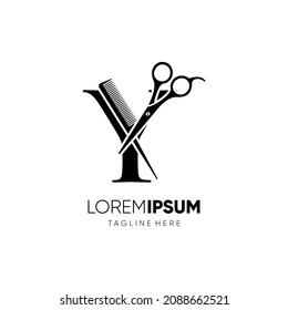 Letter Y Scissors and Hair Comb Stylist Logo Design Vector Icon Graphic Emblem Illustration