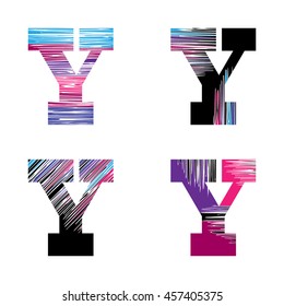 Letter Y set. Vector graphic alphabet symbol in grunge style. Design template elements.