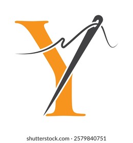 Letter Y Sewing Needle Logo Design for Embroider, Textile, Fashion, Cloth, Fabric Symbol