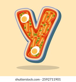 The letter Y is in the shape of the Korean food Tteokbokki