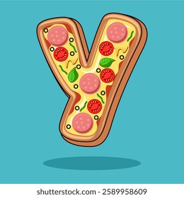 The letter Y is in the shape of a pizza