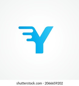 Letter Y shape streaking with fluid effect. Initial alphabet logo design template for kids product, food and drink, toys, supplement, vitamin etc. Blue as color identity. Vector illustration