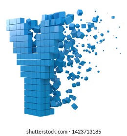 letter Y shaped data block. version with red cubes. 3d pixel style vector illustration. suitable for blockchain, technology, computer and abstract themes.