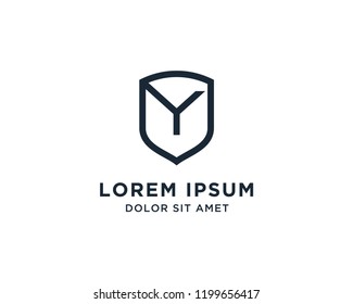 Letter Y Shield Logo Line Vector Design
