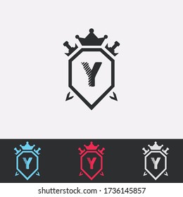 Letter Y Shield, Sword, Crown -Abstract Logo - Vector Design
