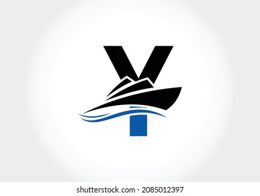 Letter Y with the ship, cruise, or boat logo design template, icon sign symbol ocean waves vector illustration.