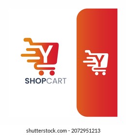 Letter Y Shopping Cart Logo, Fast Trolley Shop Icon