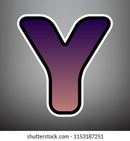 Letter Y sign design template element. Vector. Violet gradient icon with black and white linear edges at gray background.