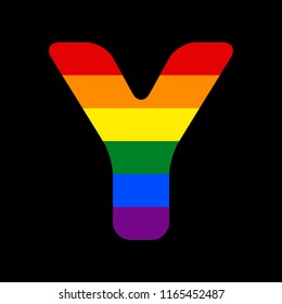 Letter Y sign design template element. Vector. Icon with colors of LGBT flag at black background.