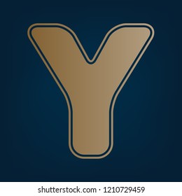 Letter Y sign design template element. Vector. Golden icon and border at dark cyan background.