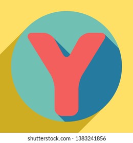 Letter Y sign design template element. Sunset orange icon with llapis lazuli shadow inside medium aquamarine circle with different goldenrod shadow at royal yellow background.