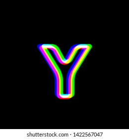 Letter Y sign design template element. Red, green and blue unfocused contour icon at black background. Illustration.