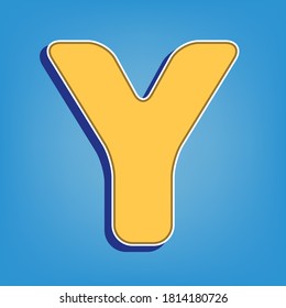 Letter Y sign design template element. Golden Icon with White Contour at light blue Background. Illustration.