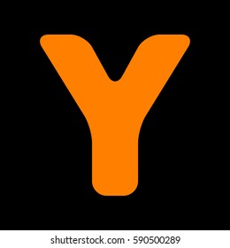 Letter Y sign design template element. Orange icon on black background.