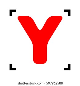 Letter Y sign design template element. Vector. Red icon inside black focus corners on white background. Isolated.