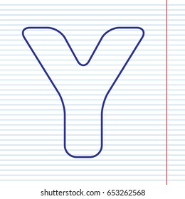 Letter Y sign design template element. Vector. Navy line icon on notebook paper as background with red line for field.