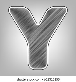 Letter Y sign design template element. Vector. Pencil sketch imitation. Dark gray scribble icon with dark gray outer contour at gray background.