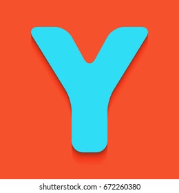 Letter Y sign design template element. Vector. Blue icon with soft shadow putted down on flamingo background.
