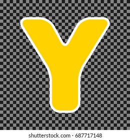 Letter Y sign design template element. Vector. Yellow icon with white contour on dark transparent background.