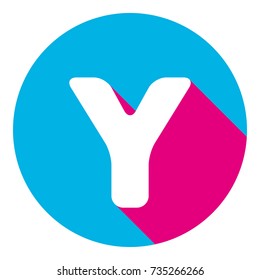 Letter Y sign design template element. Vector. Flat white icon with mexican pink shadow inside sky blue(S and G) circle at white background. Isolated. Trend colors in 2017.