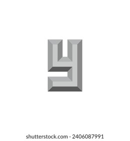 Letter y silver, 3d geometric symbol simple logo vector