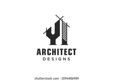 Letter Y Simple modern building architecture logo design with line art skyscraper