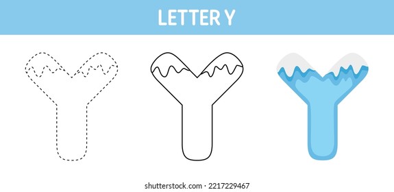 Letter Y Snow tracing and coloring worksheet for kids