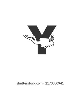 Letter Y and someone scuba, diving icon illustration template