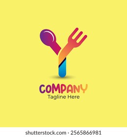 Letter Y spoon and fork logo. Symbolizing food, dining, and culinary brands.