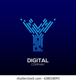 Letter Y with Square shape, Dots and Lines logotype,Fast Speed, Delivery, Digital and Technology for your Corporate identity