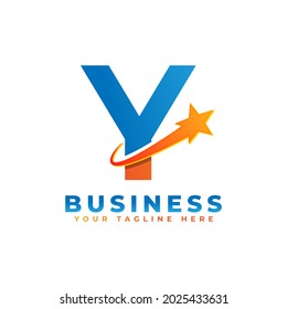 Letter Y with Star Swoosh Logo Design. Suitable for Start up, Logistic, Business Logo Template