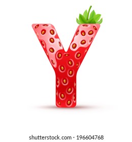 Letter Y in strawberry style with green leaves