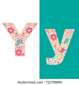 The letter Y, Summer floral ABC element in vector